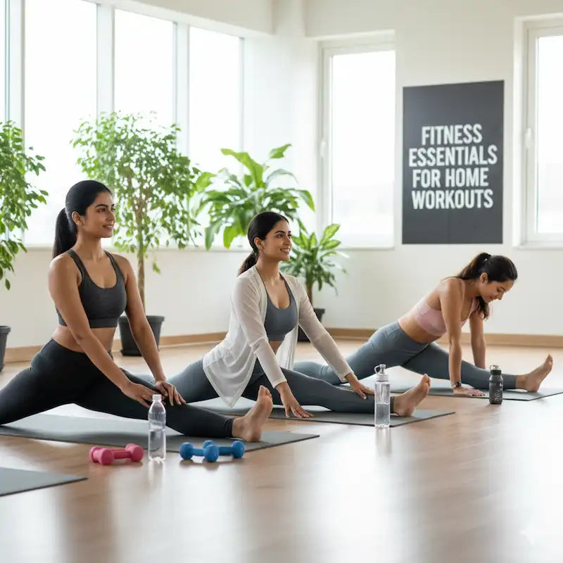 Women stretching on yoga mats in a studio—fitness essentials for home workouts.