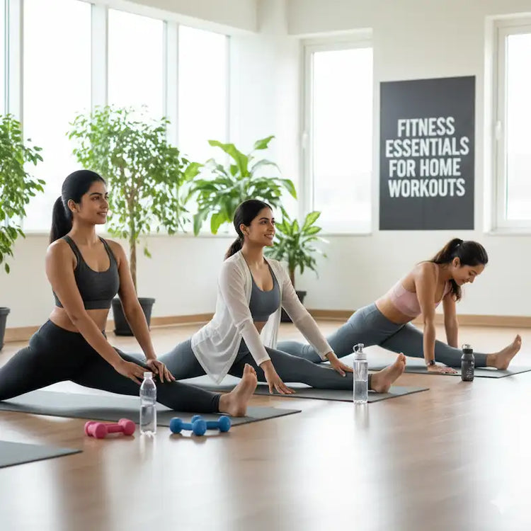 Women stretching on yoga mats in a studio—fitness essentials for home workouts.