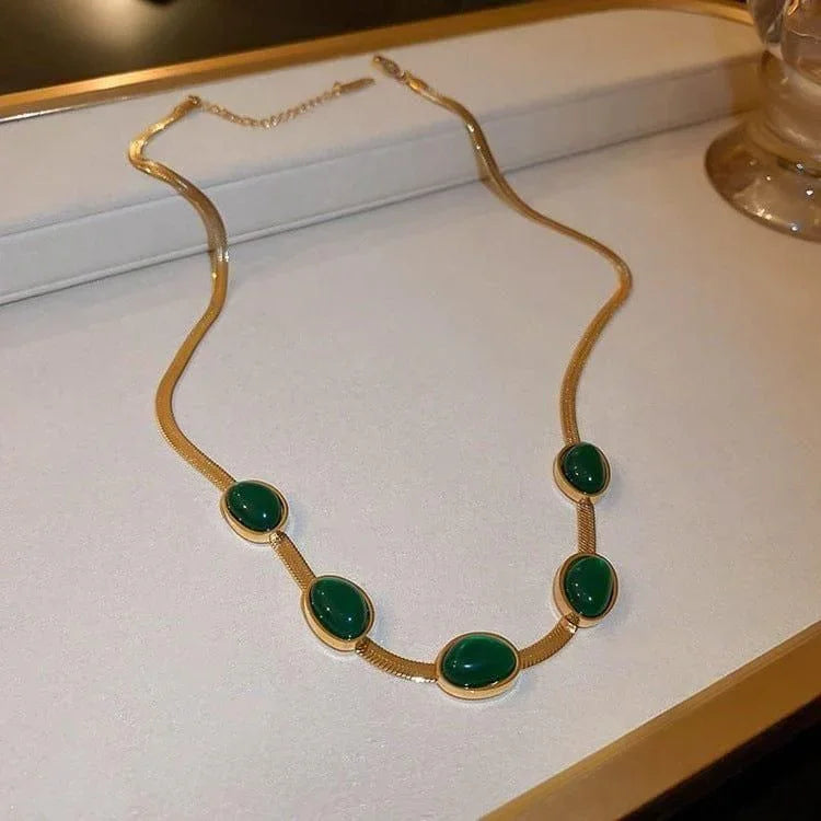 Oval Green Crystal Pendant Necklace Set With Bracelet - UrbanZora.com