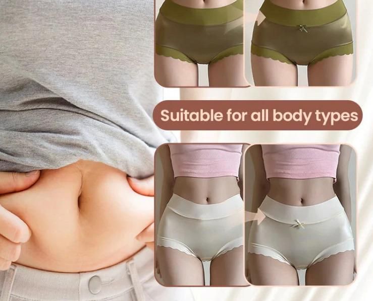Comparison of underwear fit on different body types with text 'Suitable for all body types'.